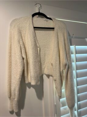 Z Supply Cream Fuzzy Cropped Button-Front Cardigan